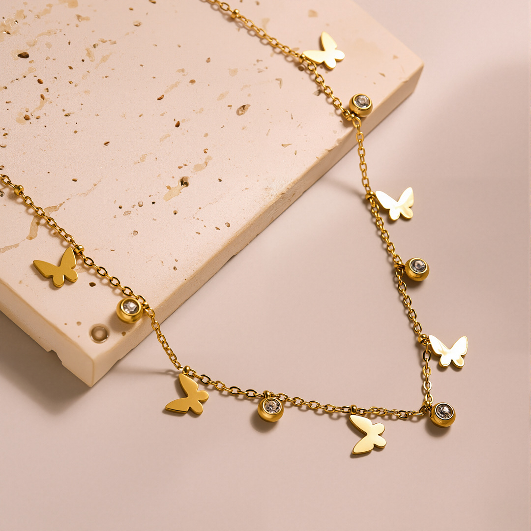 CZ Butterfly Tassel Necklace S - Butterfly Clasp Deployant recension och pris
